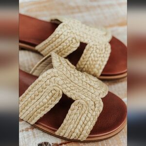 Mia Braided Tan Woven Slide Sandals
